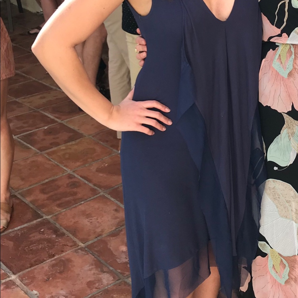 BCBG navy cascade casual jersey dress XS